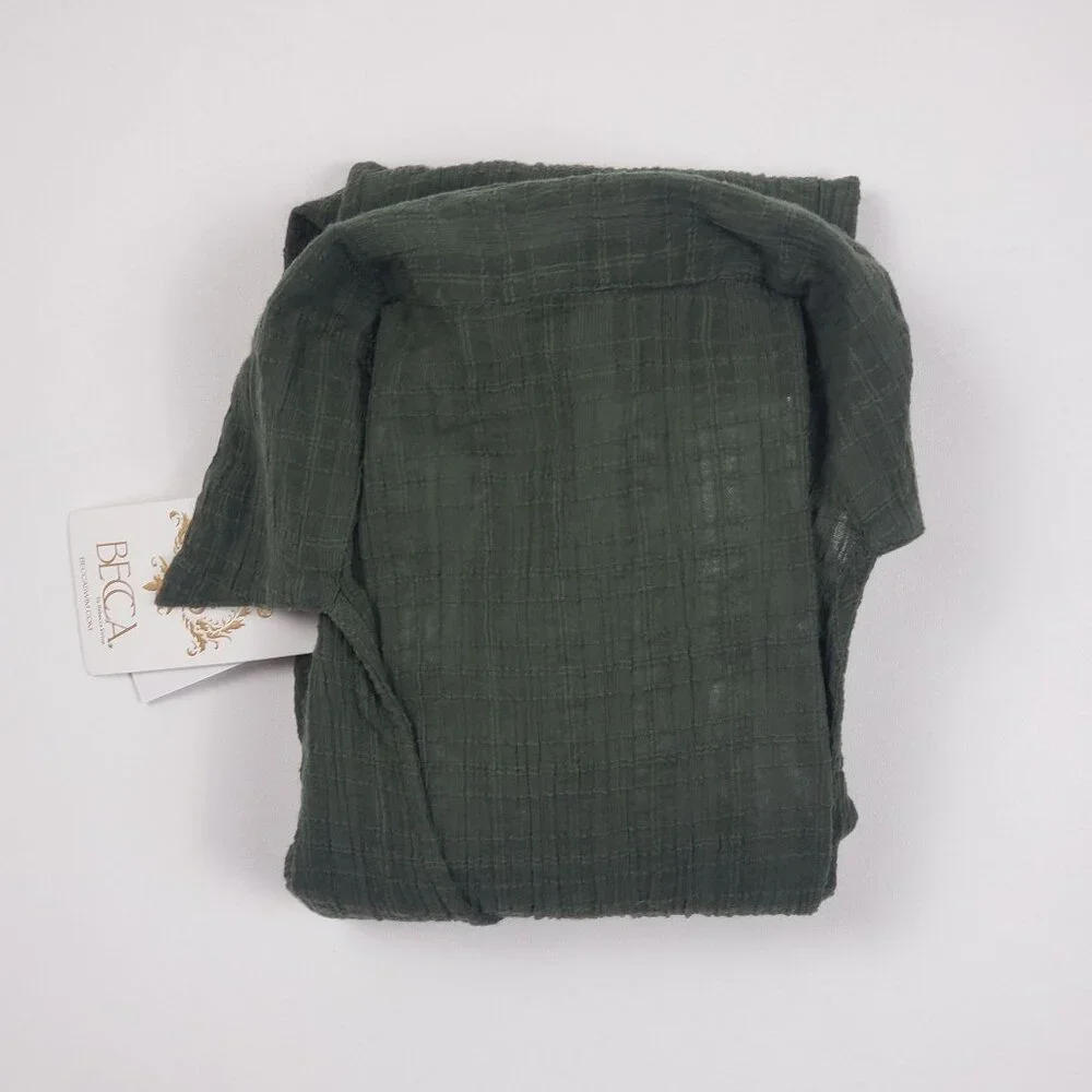 BECCA Playa Textured Collared Wrap Shirtdress Cover-Up Size Small Cactus Green - Picture 15 of 16